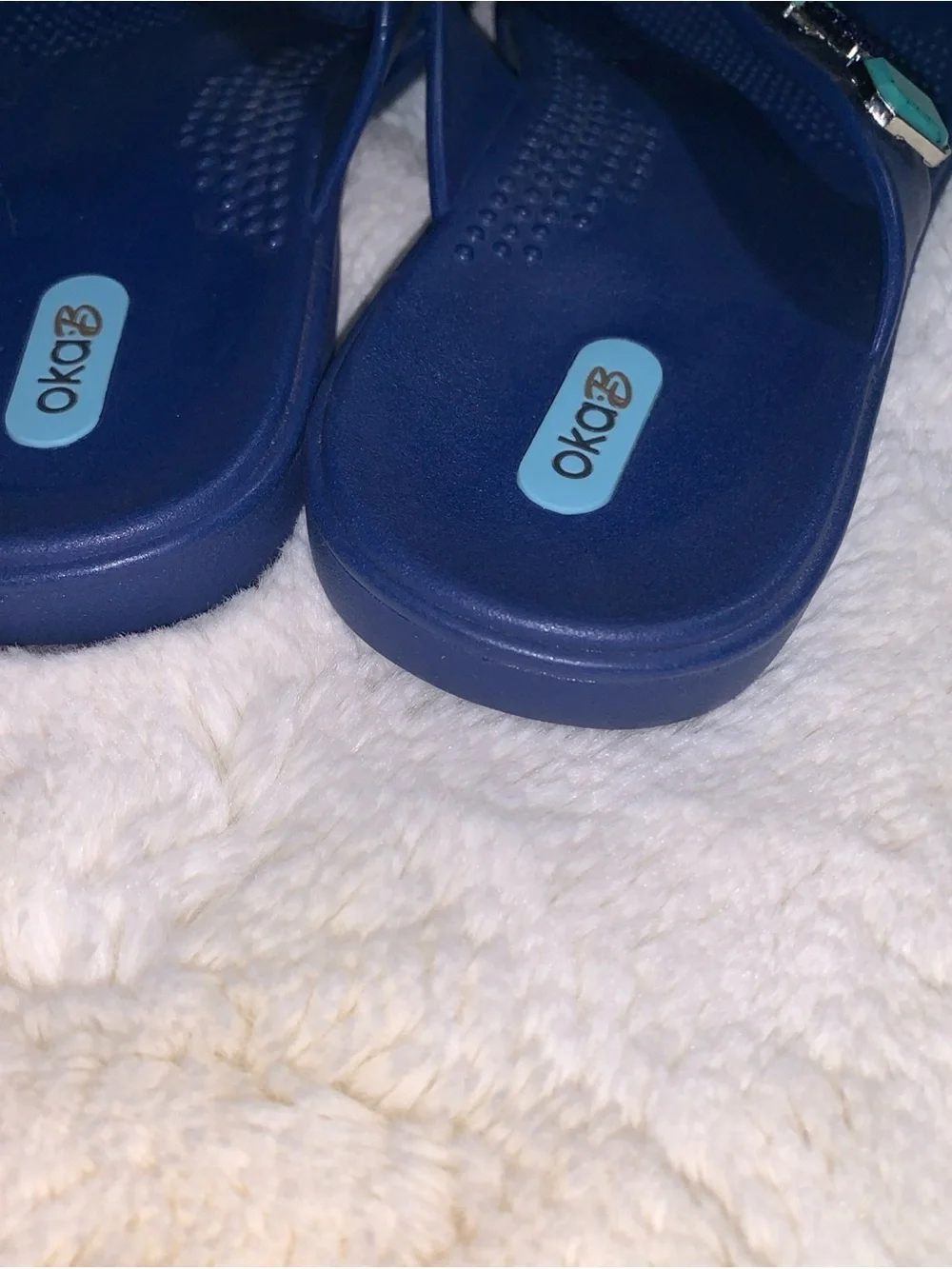 OKA b. Navy Flip Flops with Mint and Aqua Beaded Accents